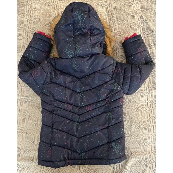 SO Girls 4/5 Rainbow Unicorn Navy Blue Puffer Jacket - Picture 3 of 12